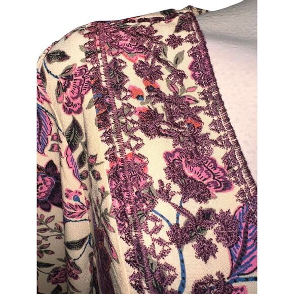 TORRID Top Sz M/L (00) Yellow Pink Floral Sand Embroidered Lace LS Blouse Shirt - Picture 3 of 8